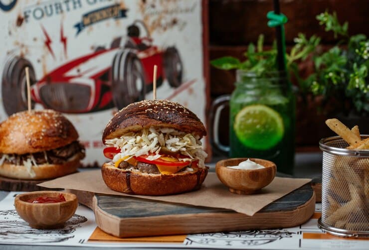 Burger With Beef Steak and Salad Inside